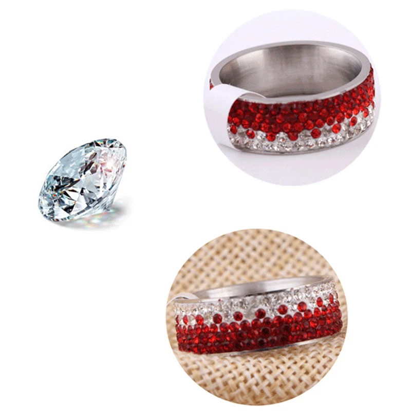SHUANGR, модное женское кольцо из нержавеющей стали, 5 строк, кристалл, красный цвет, обручальное кольцо, женское ювелирное изделие, anillos