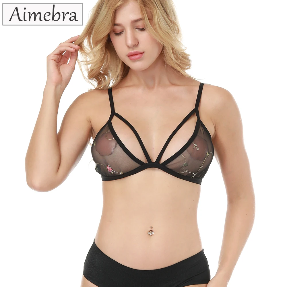 Aimebra новое поступление черный вышивать Красивая спинки Кружева bralette подкладки
