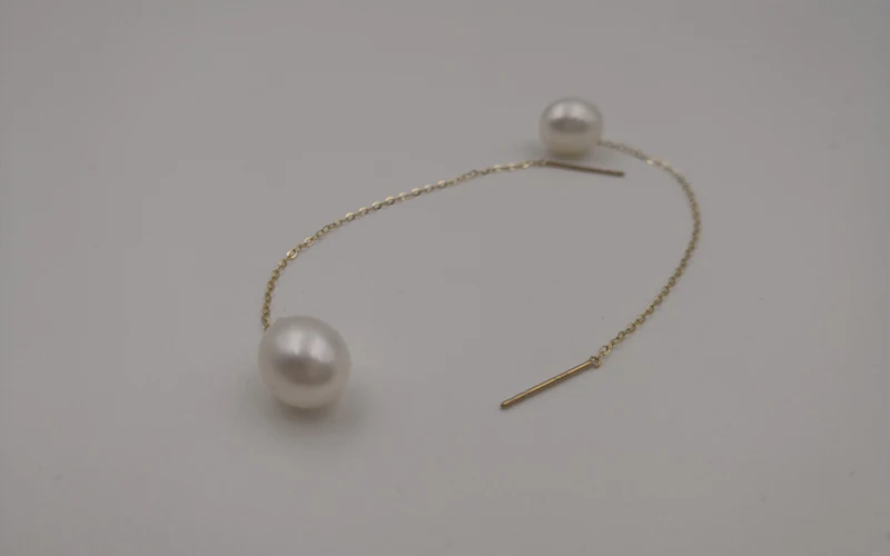 Sinya Au750 18k gold long chain tassel design earring dangle drop earring with 7-9 mm high luster pearls  for women (7)