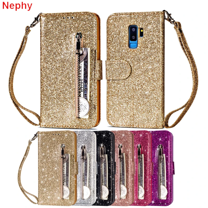 

Glitter flip Leather wallet Cell Phone Case for Samsung galaxy S8 S9 Plus S7 S6 Edge Note 8 9 A5 2017 A6 J4 J6 2018 duos Cover