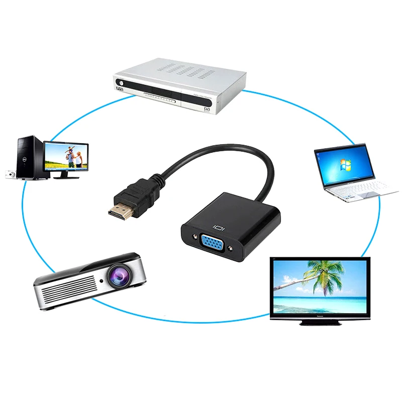 Кабель адаптер Etmakit для преобразователя HDMI в VGA 1080P ДЛЯ ЭЛТ LED дисплея проектора HD