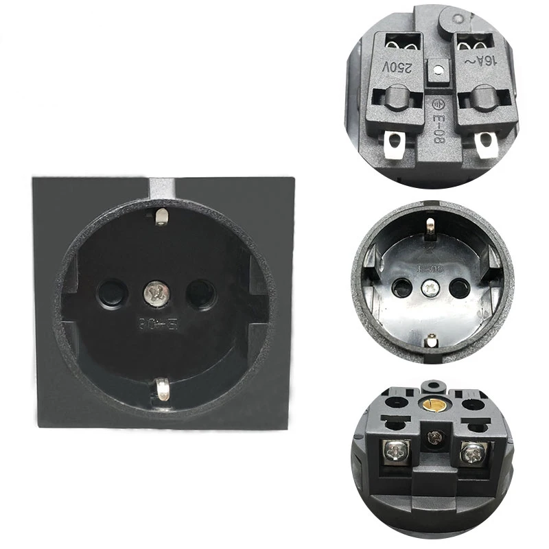5PCS Eu Female Socket Black 16A 250V 4000W Industrial AC Extended Power