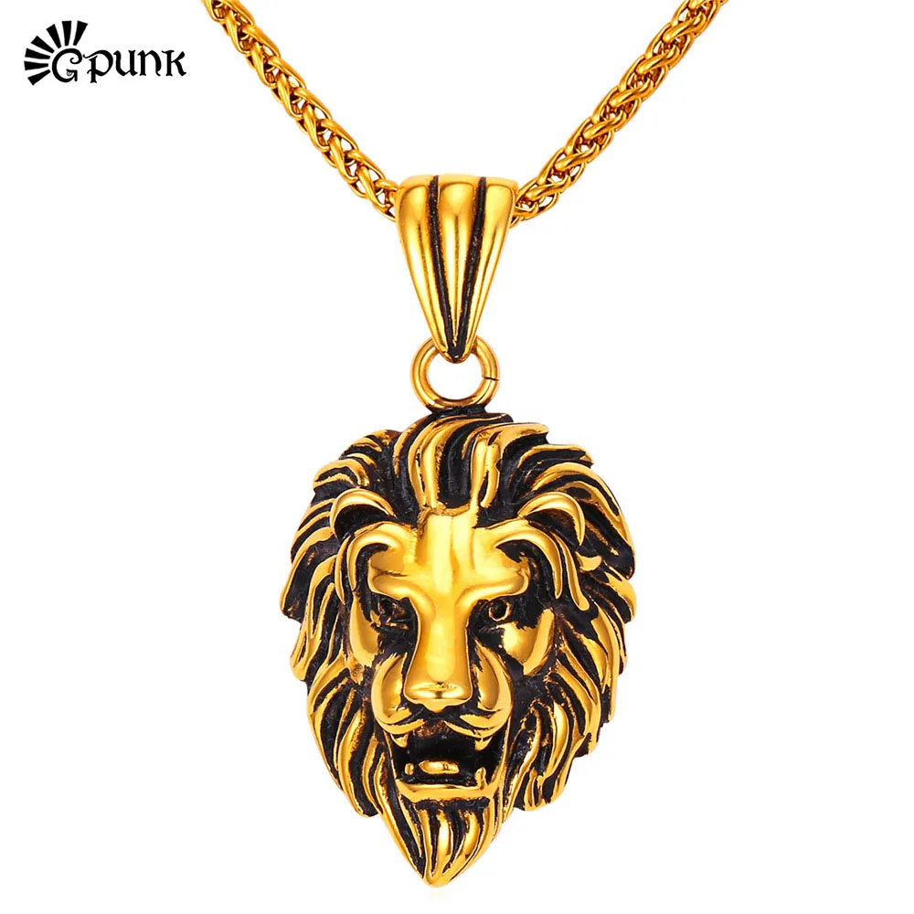 

Lion Head Necklace men Byzatine Chain yellow Gold color 316L Stainless Steel Jewelry P2099G