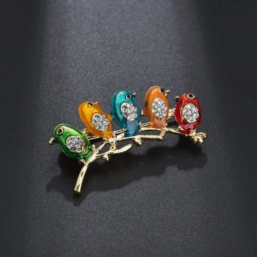 

Terreau Kathy Colorful Five Cute Birds Brooches Crystals Enamel Jewelry For Girls Kids Best Gifts Scarf Shoulder Suit Collar