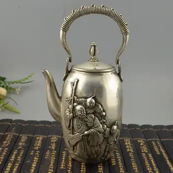 

Chinese silver Man People Tongzi Boys Kid Wine Teapots Flagon