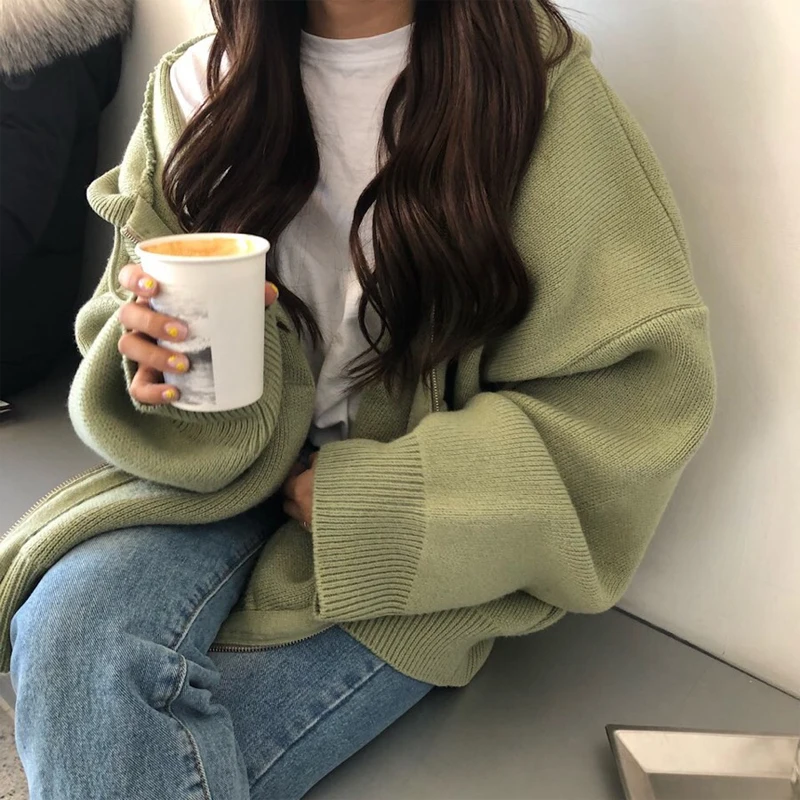 2019 New Cashmere Sweater Autumn Winter Korean Cardigan Girl Hooded Zippers Loose Oversize Cardigan Thick Clothes Women Jacket 2019 New Cashmere Sweater Autumn Winter Korean Cardigan Girl Hooded Zippers Loose Oversize Cardigan Thick Clothes Women Jacket
