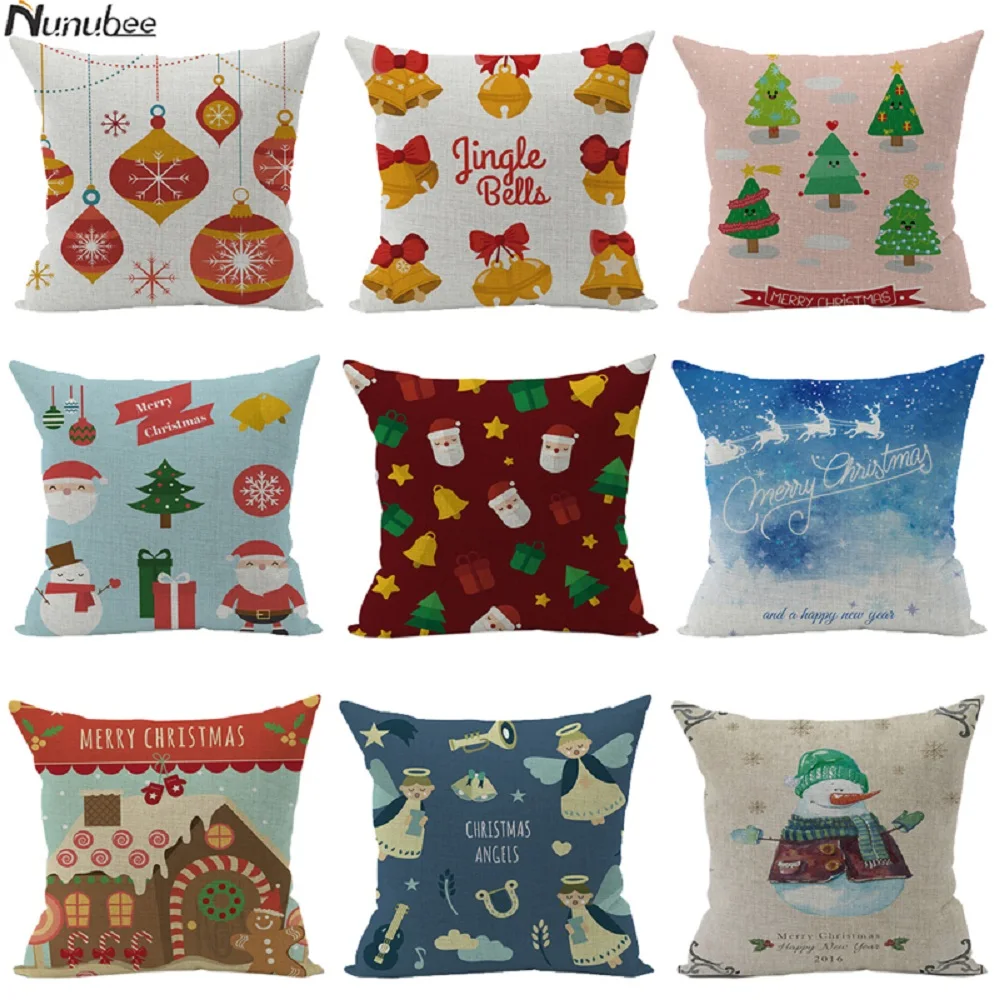 Nunubee عيد الميلاد نمط القطن عناق المخدة عطلة عناق المخدة مكتب أريكة القيلولة وسادة سيارة الخصر المخدة 45*45 cm