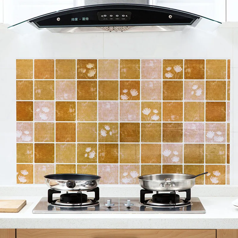 High quality Kitchen Waterproof wallpaper Self-adhesive stove anti-oil wall papers roll wallpaper Home Decor 0.6M * 1M