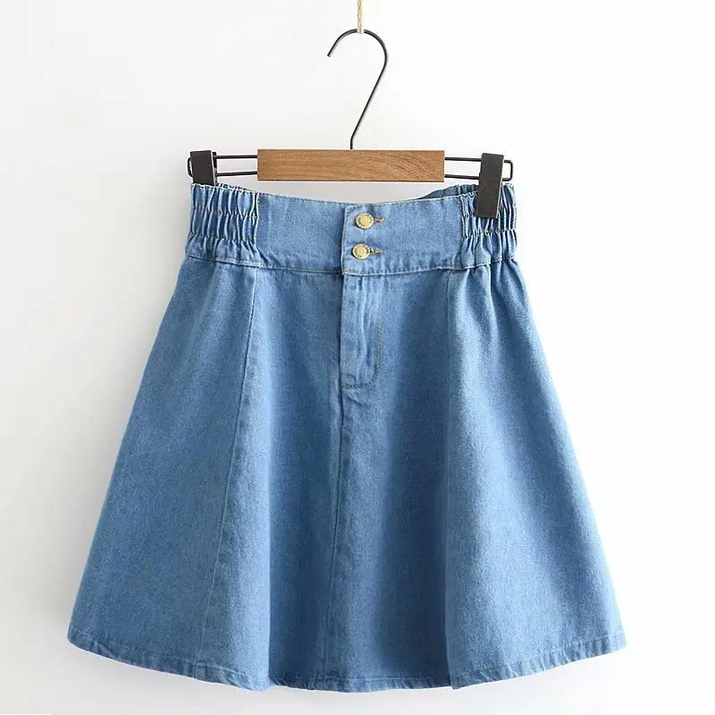 

2019 Summer New High Waist Slim Slimming Skirt Women's Korean Fashion Old A Word Skirt Girls Solid Color Casual Denim Skirt