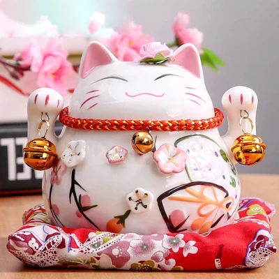 4,5 дюймов Maneki Neko керамический счастливый кот домашний декор фарфоровые украшения Бизнес подарки удача кошка копилка фэншуй ремесло - Цвет: C