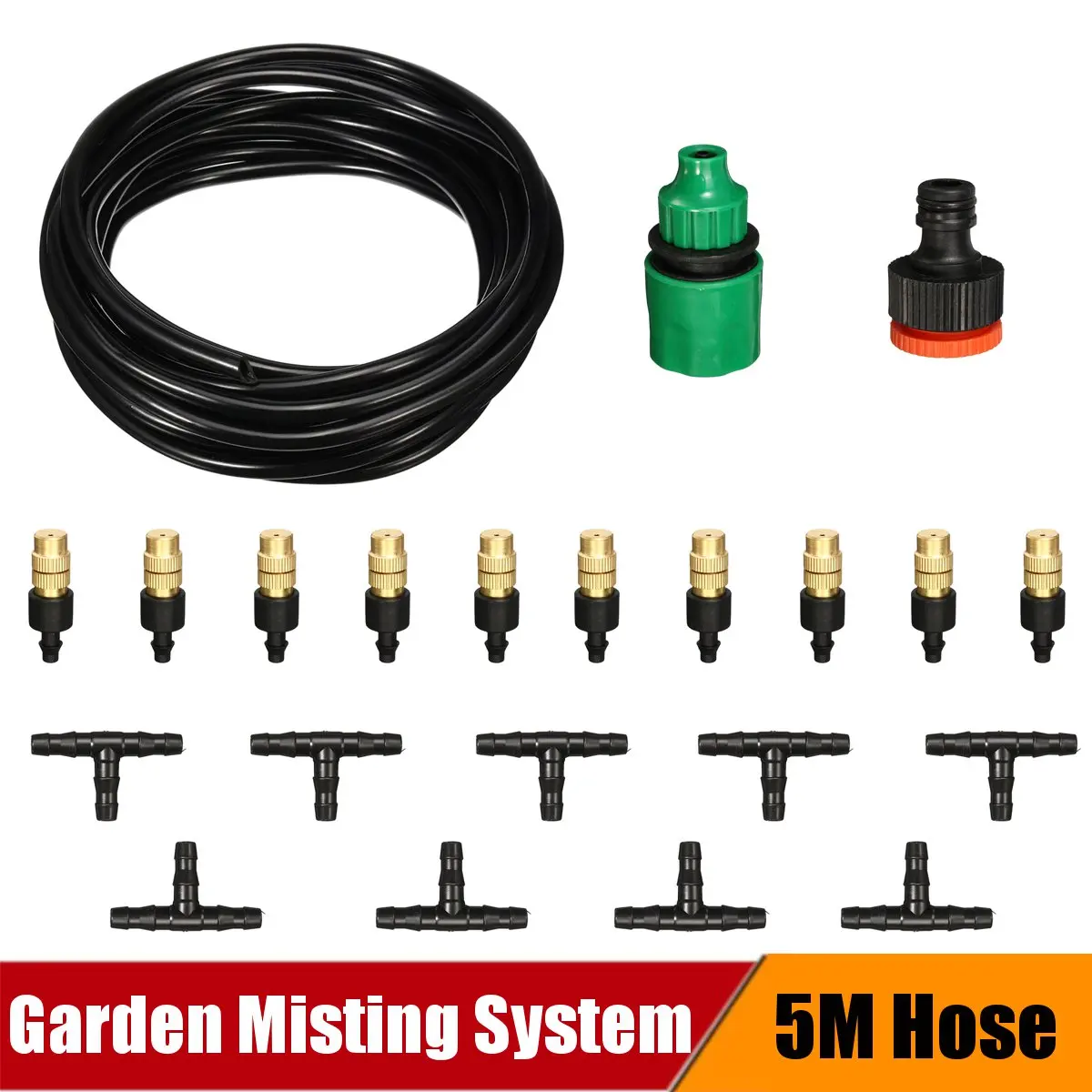 

Outdoor Patio 5M Cooling Misting System Kit Water Mist Atomizing Sprayer Nozzles Set Irrigation Watering Kit Garden Greenhouse