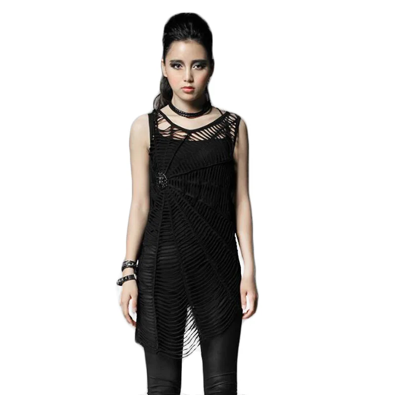 

Punk Gothic Womens Black Tank Tops Steampunk Sexy Hollow Out Spider Wed Top Shirt Lady Casual Sleeveless Vest 2016