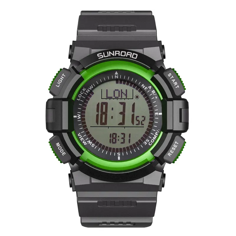 Venta caliente SUNROAD-relojes digitales deportivos para hombre, con brújula, barómetro, altímetro, podómetro, verde, de pulsera 9jL3zJVZ