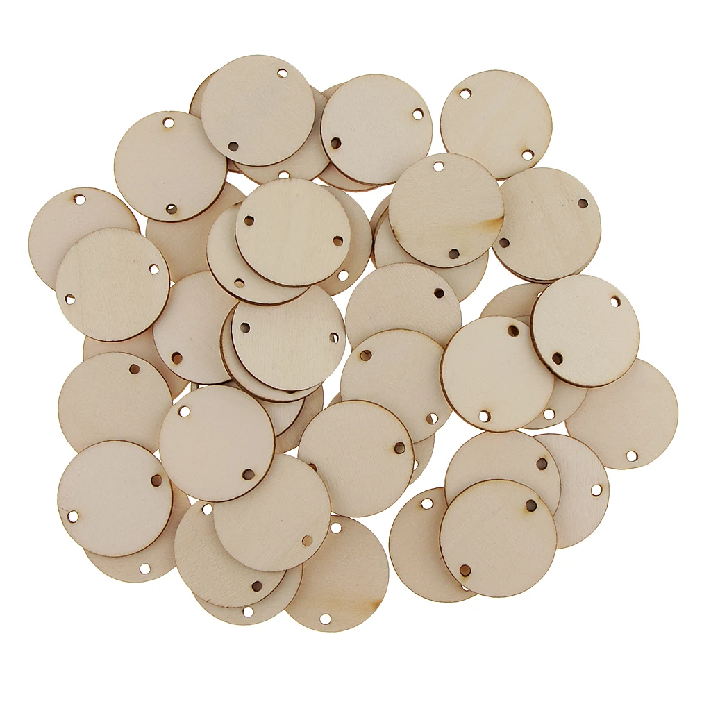 200 Pieces Round Wood Pieces, Wooden Circles Discs WITH HOLES for Home Decorations DIY Crafts Supplies, 35 X 2 mm