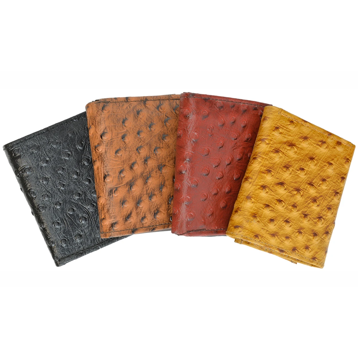 AFONiE Ostrich Leather Tri-Fold Wallet