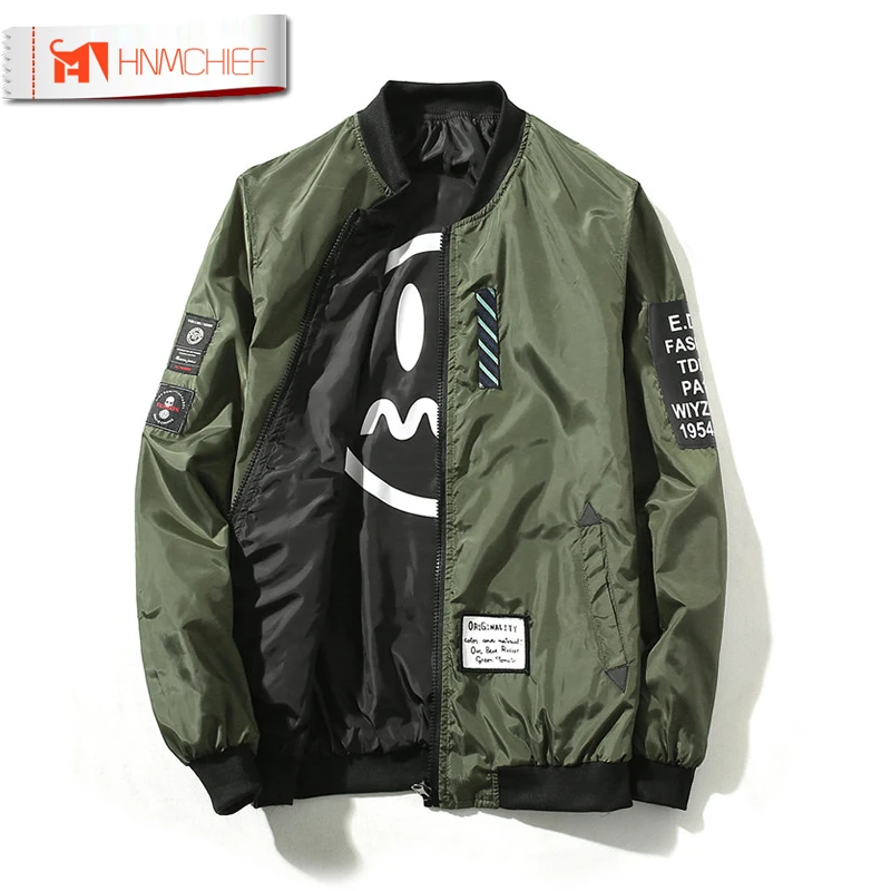 Jacket Men Pilot with Patches Green Both Side Wear Army Military Thin Pilot Bomber Jackets Wind Breaker Jacket Men Dropship