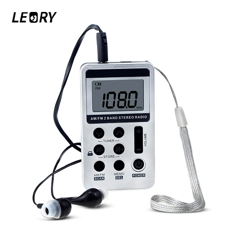 

LEORY Mini Portable AM/FM Handheld Radio With Earphone 2 Bands Digital DAB LCD Stereo Pockets Receiver Radio For Walkman
