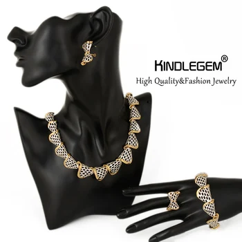

Kindlegem Statement Choker Necklace Earrings Bracelet Ring Set For Women Party High Quality Fashion Gold Color Jewelry