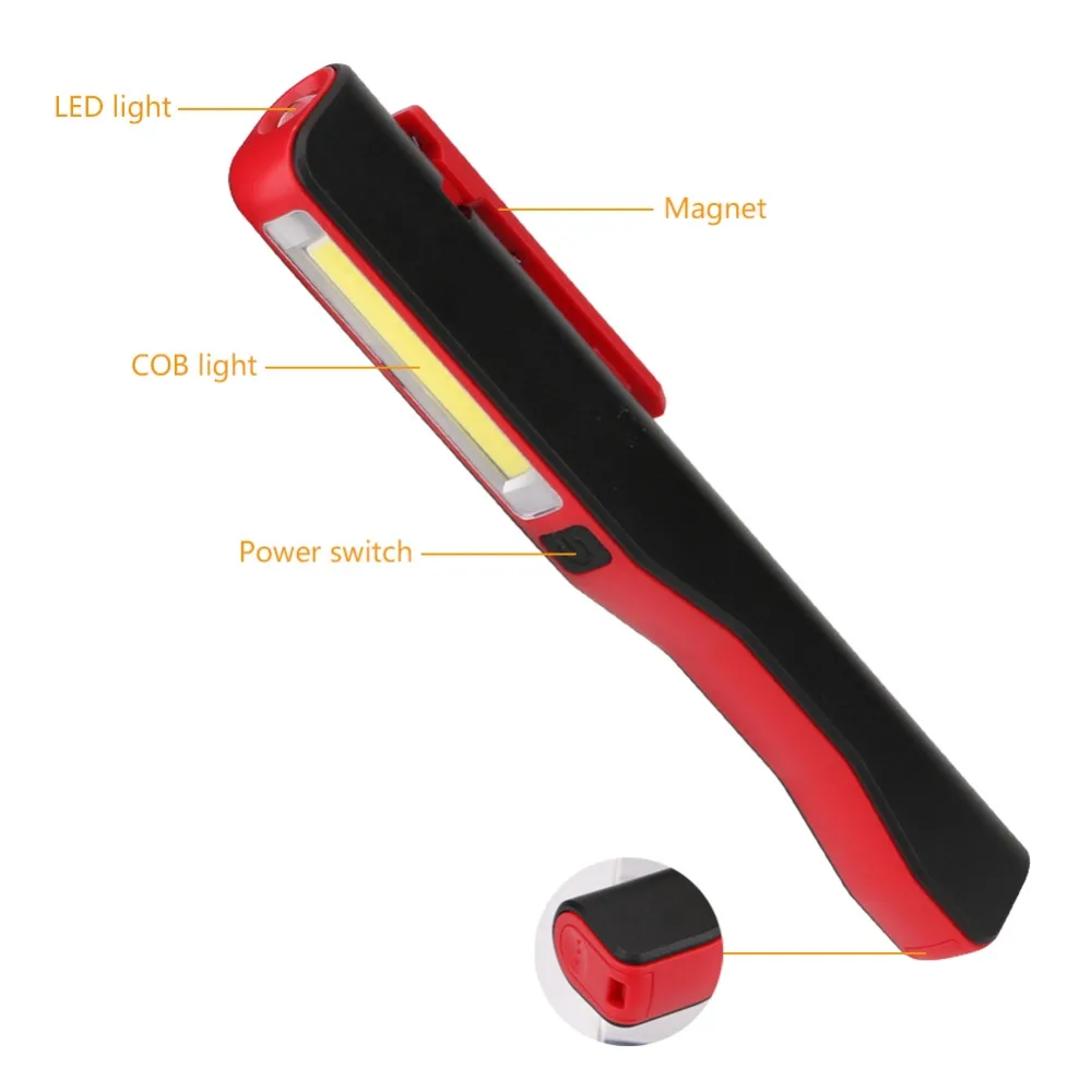 Мини-инспекционная Лампа COB светодиодный USB Перезаряжаемый Магнитный вращающийся ручной фонарь-фонарик с зажимом для ручек красный/черный/оранжевый