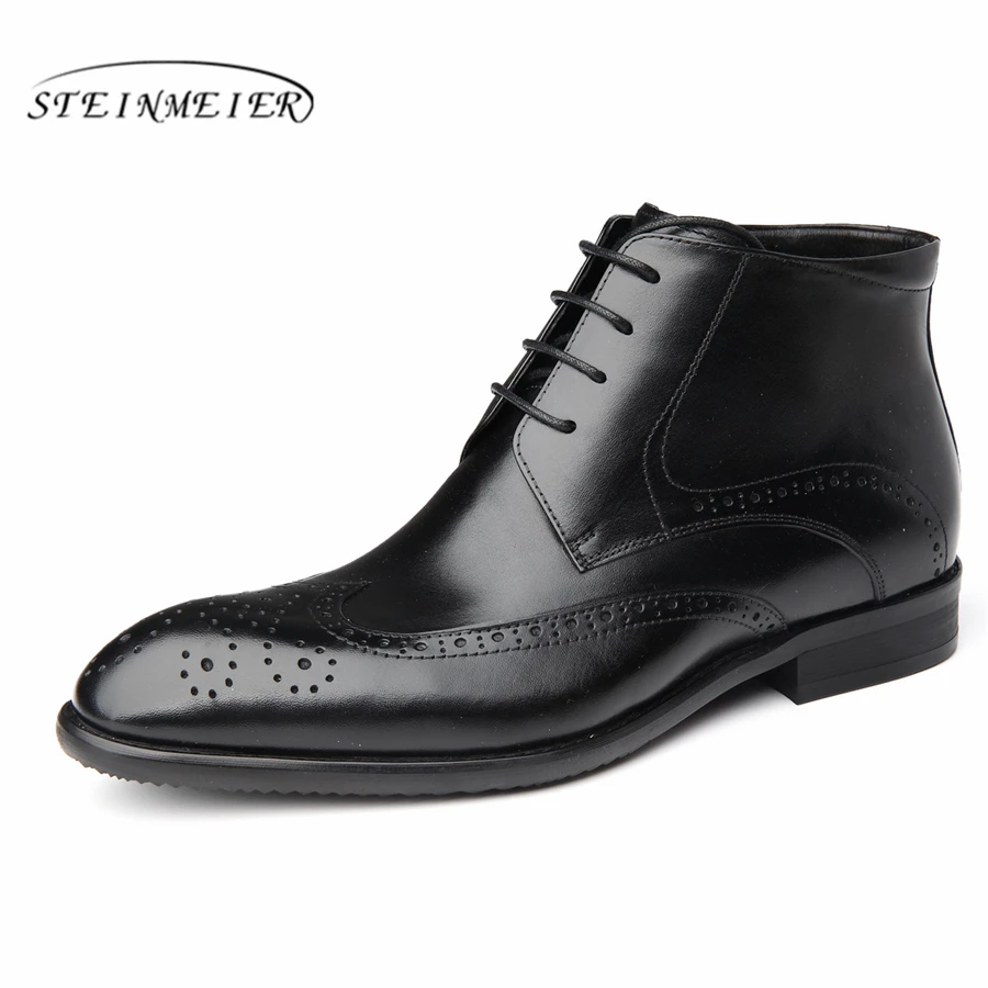 

100% Genuine cow Leather men brogue Ankle chelsea winter Boots shoes Handmade oxford shoes for men black red winter boots