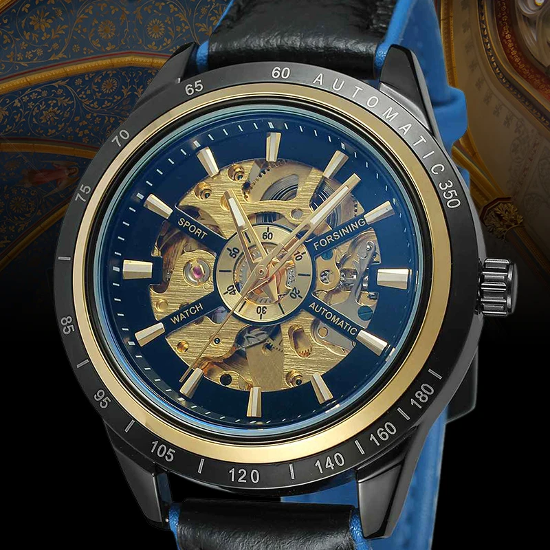 

Forsining Sport Racing Design Genuine Leather Transparent Case Wrist Watch Men Watch Luxury Automatic Watch