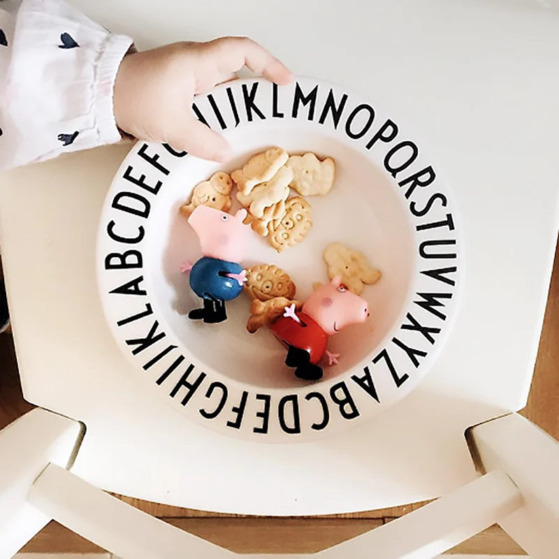 Children's Alphabet Plate Baby Anti-fall Dishes Number Letter Tray Food Supplement Training Triangle Rectangle Tableware 1258