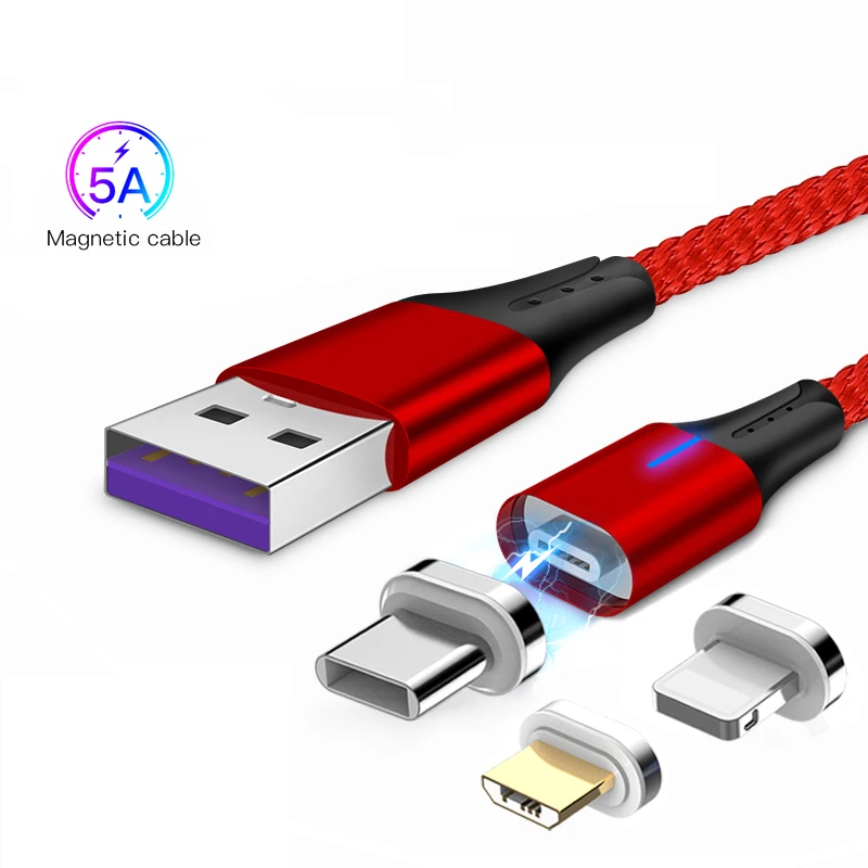 

5A Magnetic Supercharge Charging Cable for HUAWEI Mate 20 Pro P30 P20 P10 Plus Xiaomi Mi9 SAMSUNG S10+ For iPhone XS MAX XR 8 7+