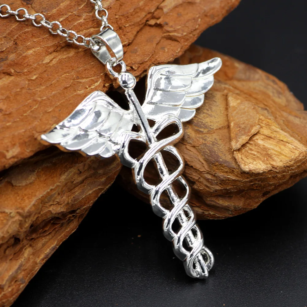 Caduceus Angle doctor nurse medical symbol jewelry snake wings necklace