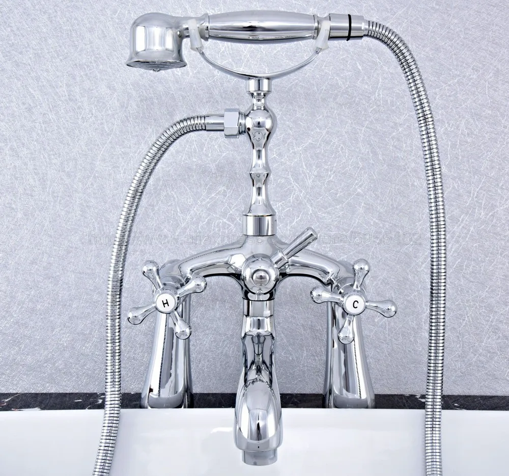 Deck Mounted Bath Tub Faucet With Hand Shower Bath Faucet Polished