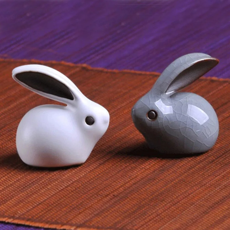 

Cute Rabbit Cabochon Ceramic Purple White Clay Statue Kung Fu Tea Pet Animal Children Gift Home Decoration Porcelain Lovely