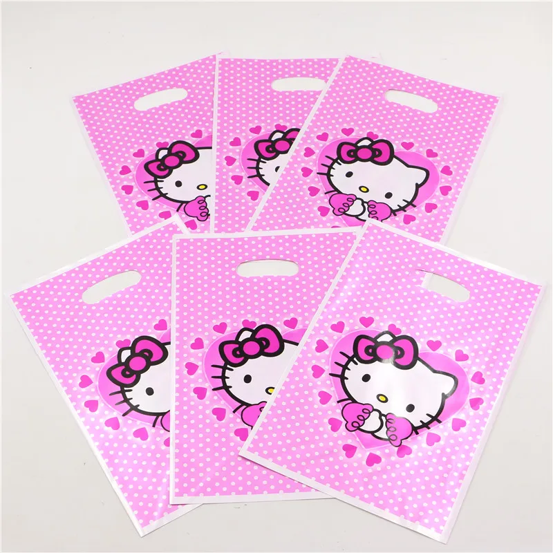 

Handle Plastic Gift Bags For Girl Kids Birthday Party/Baby Shower Decoration Hello Kitty Cartoon Supplies Candy Bag Favors