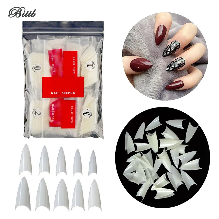

Bittb 500pc/Pack Natural French False Nails Sharp-angled Artificial Fake Nail Art Tips Manicure Extension Nail Art Decoration