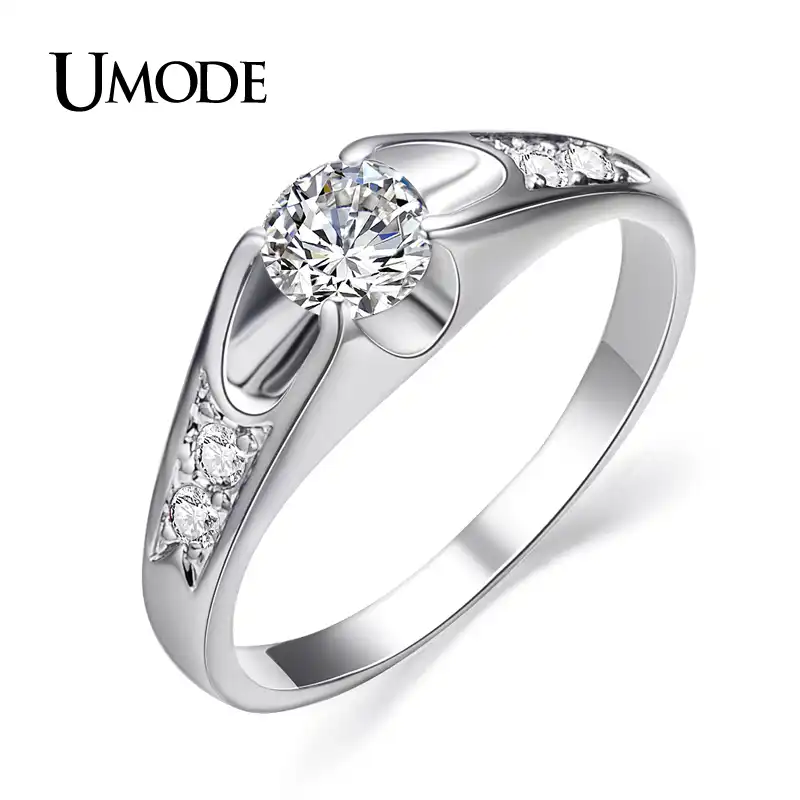 UMODE Модные обручальные кольца с покрытием из белого золота и фианитом 0,5к JR0064B - изображение