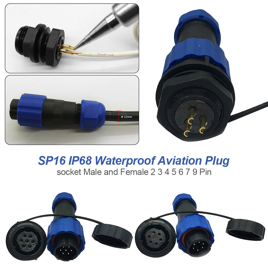 1 шт. водонепроницаемый разъем SP16 IP68 Кабельный разъем и гнездо мужской и женский 2 3 4 5 6 7 9 Pin