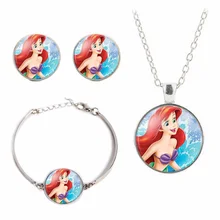 Бренд caxybb Длинная цепочка Серьги Браслет наборы ювелирных изделий стекло ожерелье кабошон Снежная королева принцесса подвеска с Анной для девочек