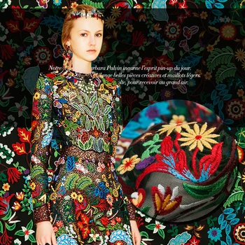 

Exquisite heavy color Dunhuang black and white yarn embroidery lace fabric clothing diy three-dimensional embroidh of 1.4 meters