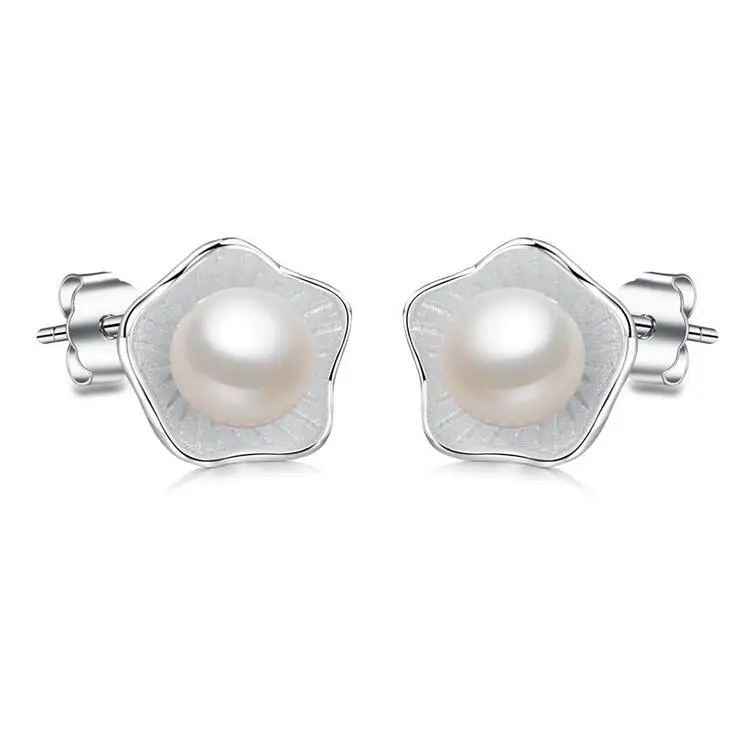 

2017 new arrival hot sell fashion pearl flower 925 sterling silver women stud earrings jewelry wholesale drop shipping gift