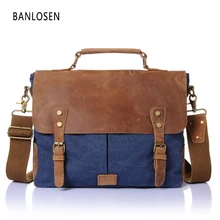 Винтаж Курьерские сумки Военная Униформа холст+ Crazy Horse кожа Сумки на плечо Для мужчин сумка Для мужчин кожаная сумка Портфели