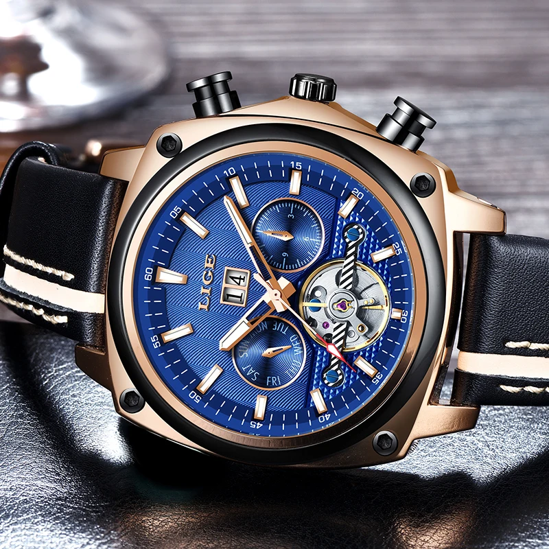 الميكانيكية ووتش ييج أعلى العلامة التجارية الفاخرة التلقائي ووتش الذكور الجلود للماء الرياضة ووتش الرجال الأعمال ساعة اليد Montre أوم