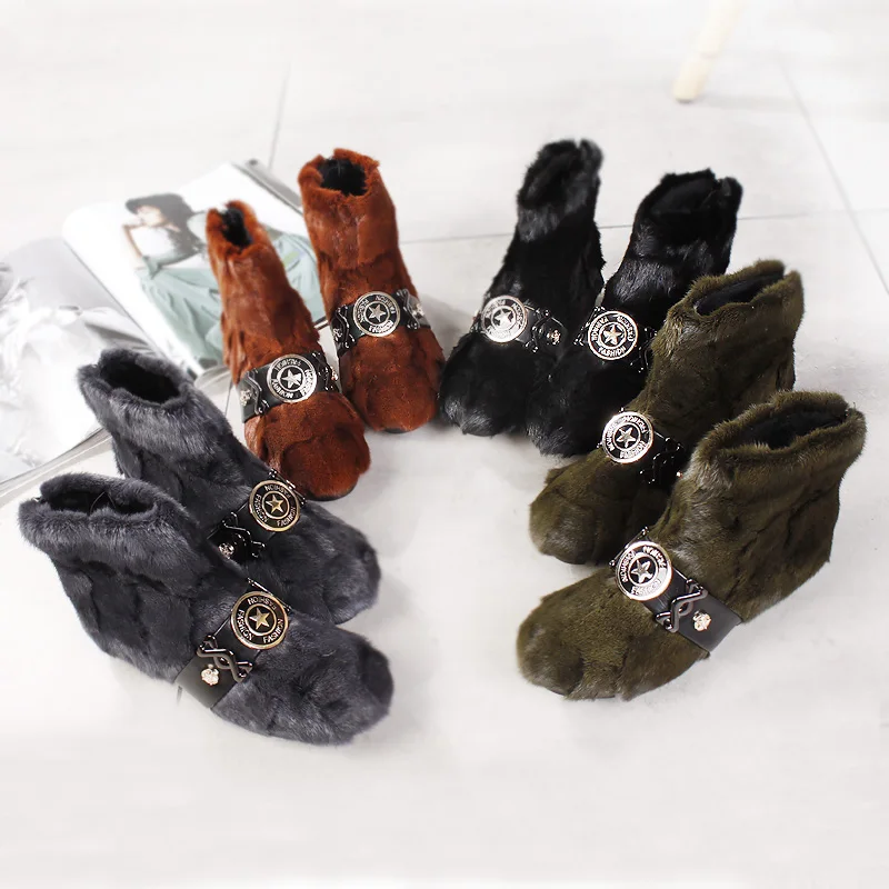 

SWYIVY Woman Luxury Mink Fur Snow Boots Ankle Short 2018 Winter New Female Fashion Warm Shoes Adge Velvet Warm Snow Boots Woman