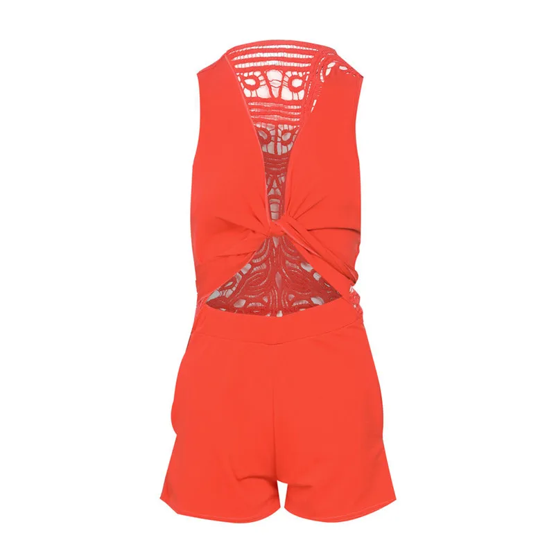2018 summer jumpsuit woman Sexy Solid Strapless Lace Bandage Ruffled V-Neck Short Pants Playsuit pantaloni siamesi A16#N (3)