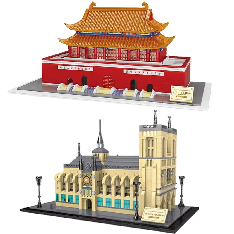 

Famous Architecture Paris Tower Tiananmen Pyramid Model building blocks children bricks toys Building Nano Blocks Toy no Box