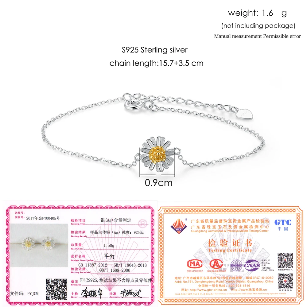 LAMOON 2017 New Handmade Chrysanthemum Flower Shape 100% 925-sterling-silver Bracelet S925 Fine Jewelry for Women LMHY004