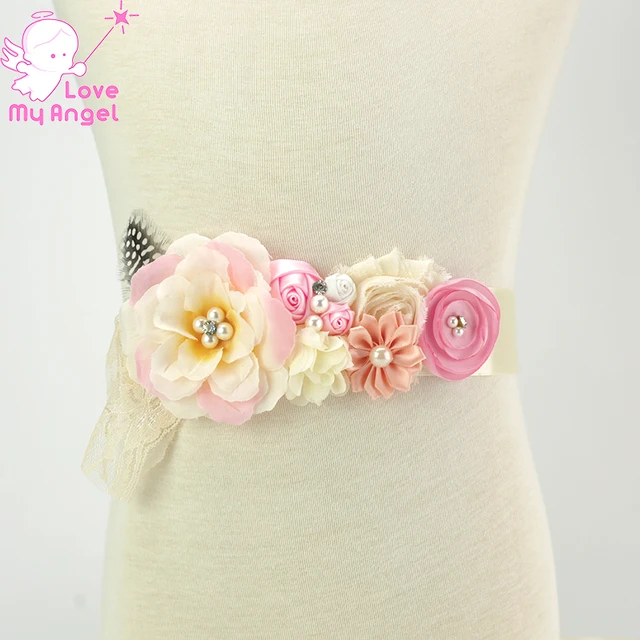 Light Pink And Ivory Flower Sash Belt Maternity Photo Prop Baby