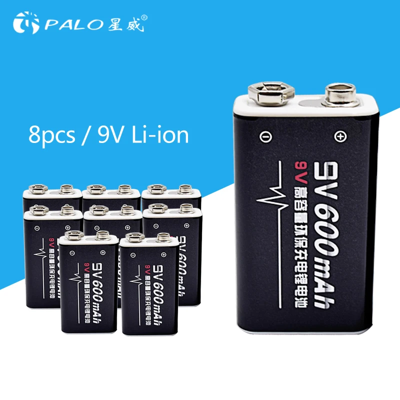 

PALO 8pcs 6F22 9V Li-ion 600mah rechargeable batteries For GM300 Non-Contact IR infrared thermometer