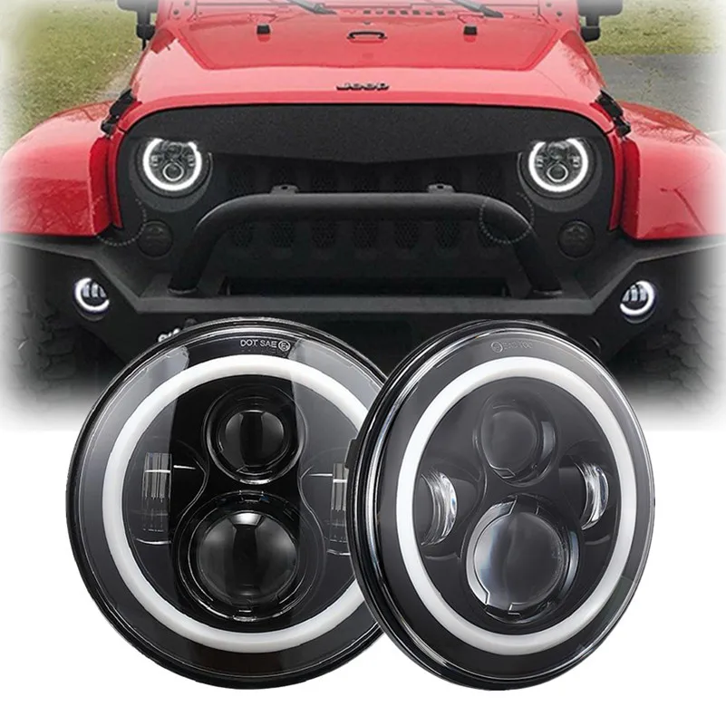 

OTBS 2PCS 7 inch Led Headlight H4 High Low Beam Round Cars Running Lights for Jeep Wrangler Lada Niva 4x4 Motorcycle