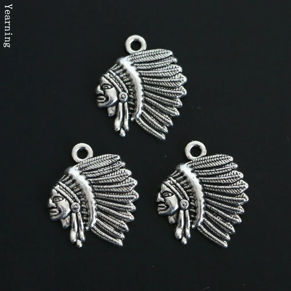 Jewelry Findings Vintage Silver Alloy Indian Chief Charms Pendants fit