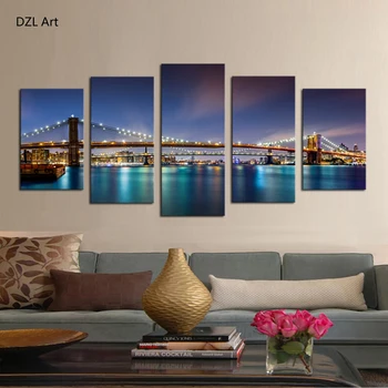 

5 Piece City Bridge Modern Home Wall Decor Canvas Picture Art HD Print Painting On Canvas