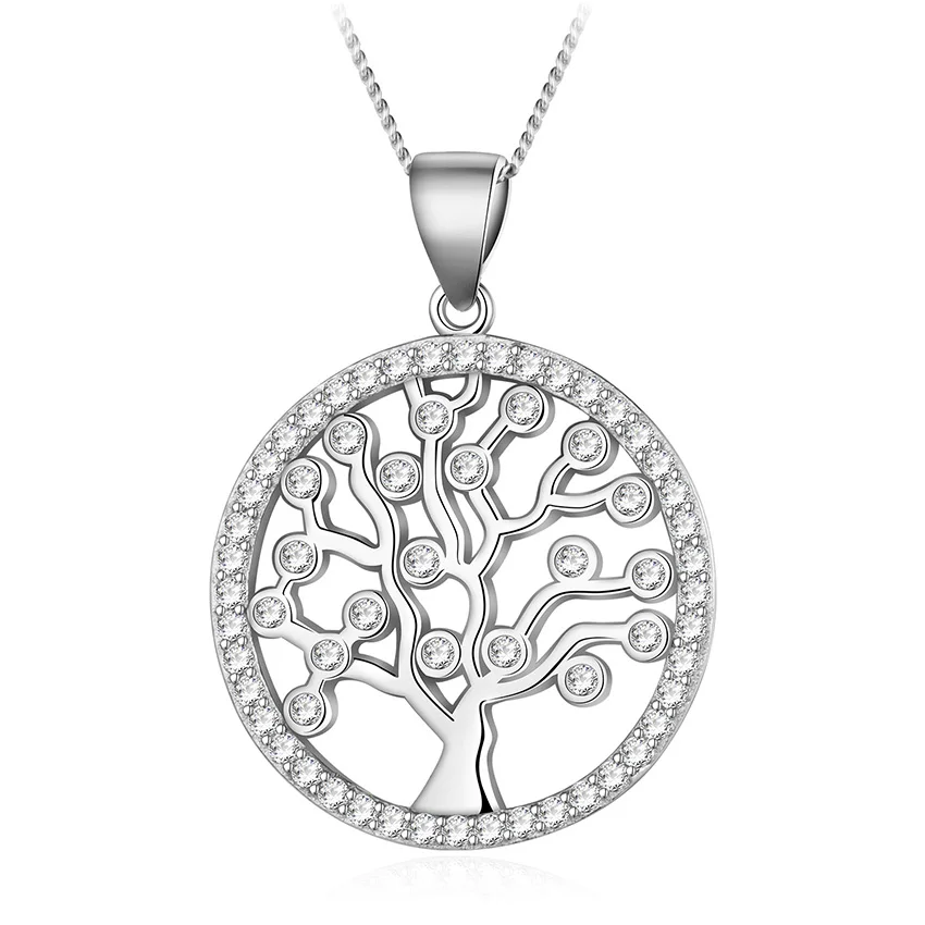 Циркониевое дерево, круглая подвеска из стерлингового серебра 925 пробы, ожерелье с цепочкой, колье для женщин, модное ювелирное изделие, ожерелье - Окраска металла: Silver