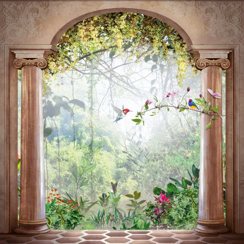 Buy Laeacco Palace Arch Pillar Flowers Birds Landscape
